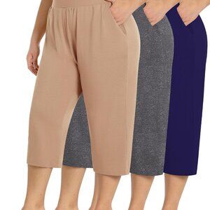 3 Pack Women's Plus Size Capri Pants Capris Sweatpant Loose Cropped Yoga Pant wi